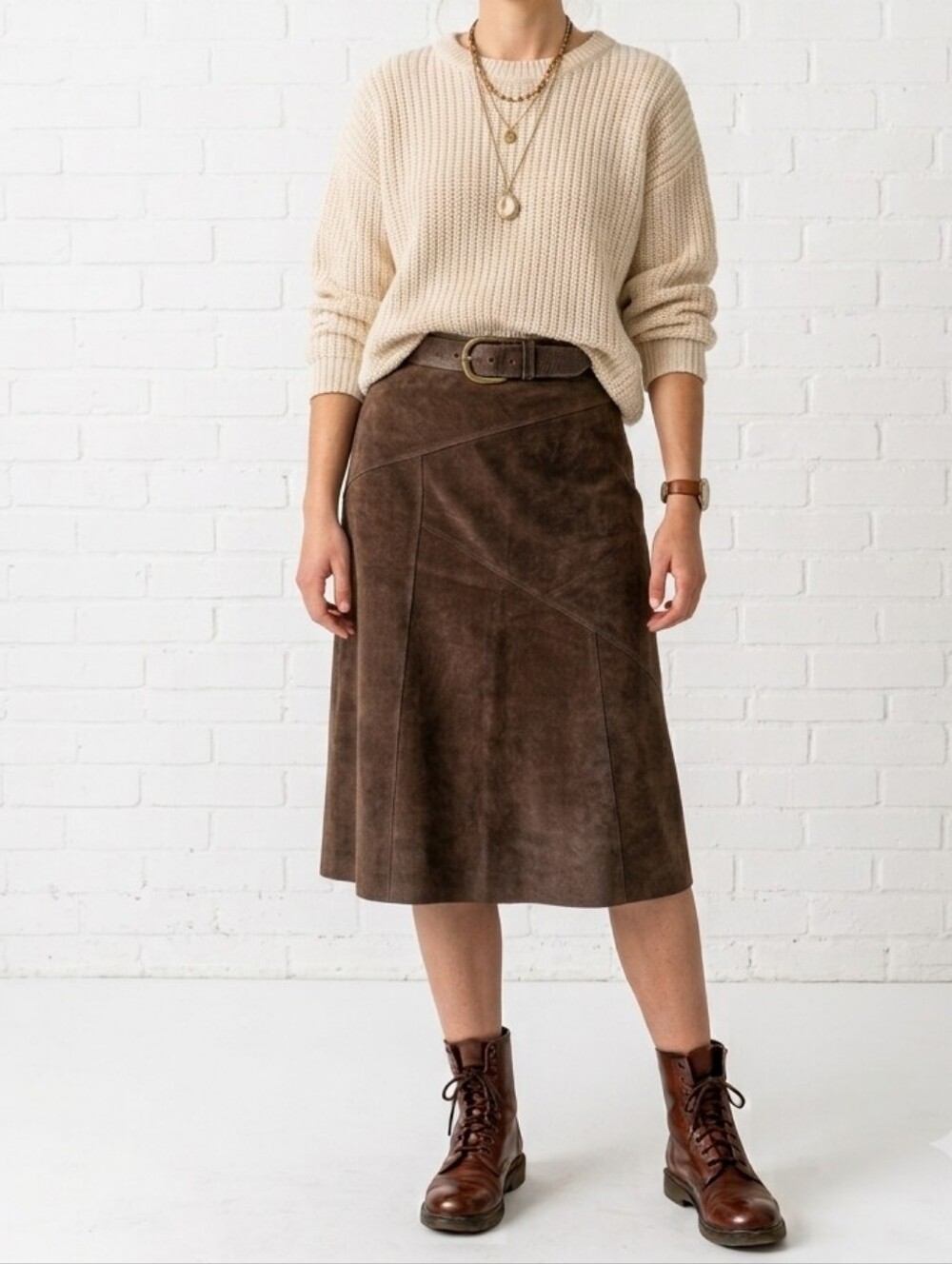 Skotts Suede Vintage Style Midi Suede Leather Skirt Chocolate Brown Size 16 Fall